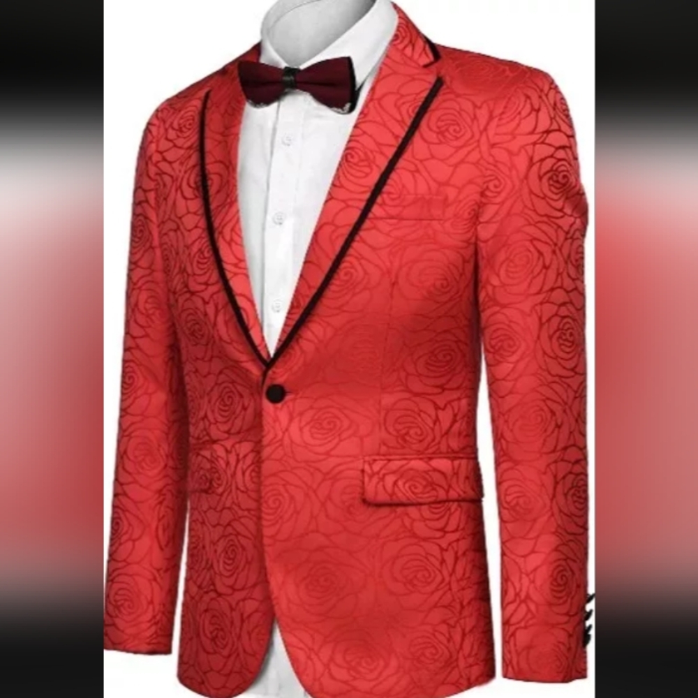 Men's Red Roses Pattern Tuxedo - Picture 3 of 7